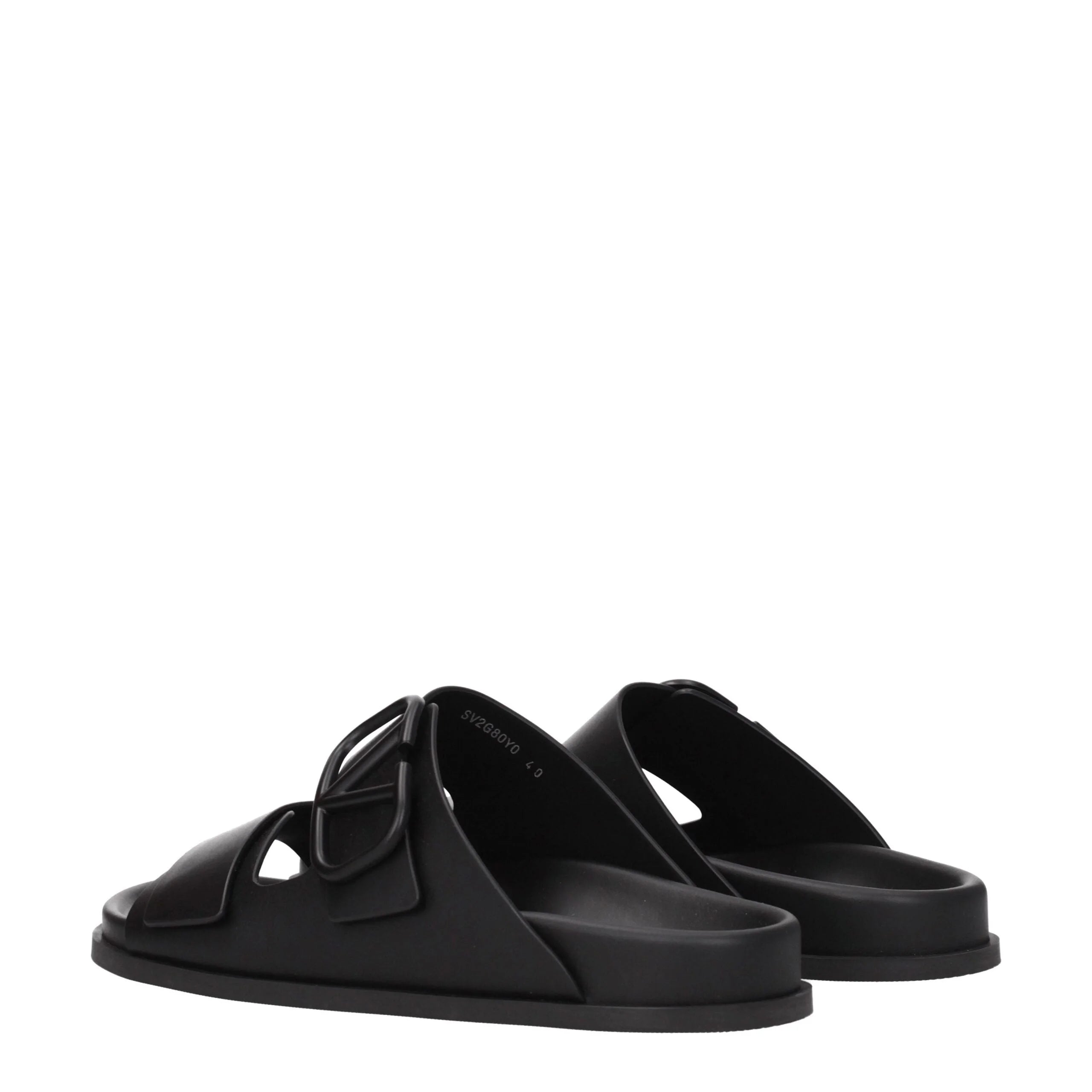 Valentino Garavani Black Leather Slippers Sandals - EU40/US7