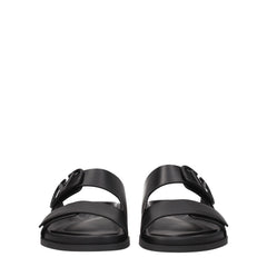 Valentino Garavani Black Leather Slippers Sandals - EU40/US7