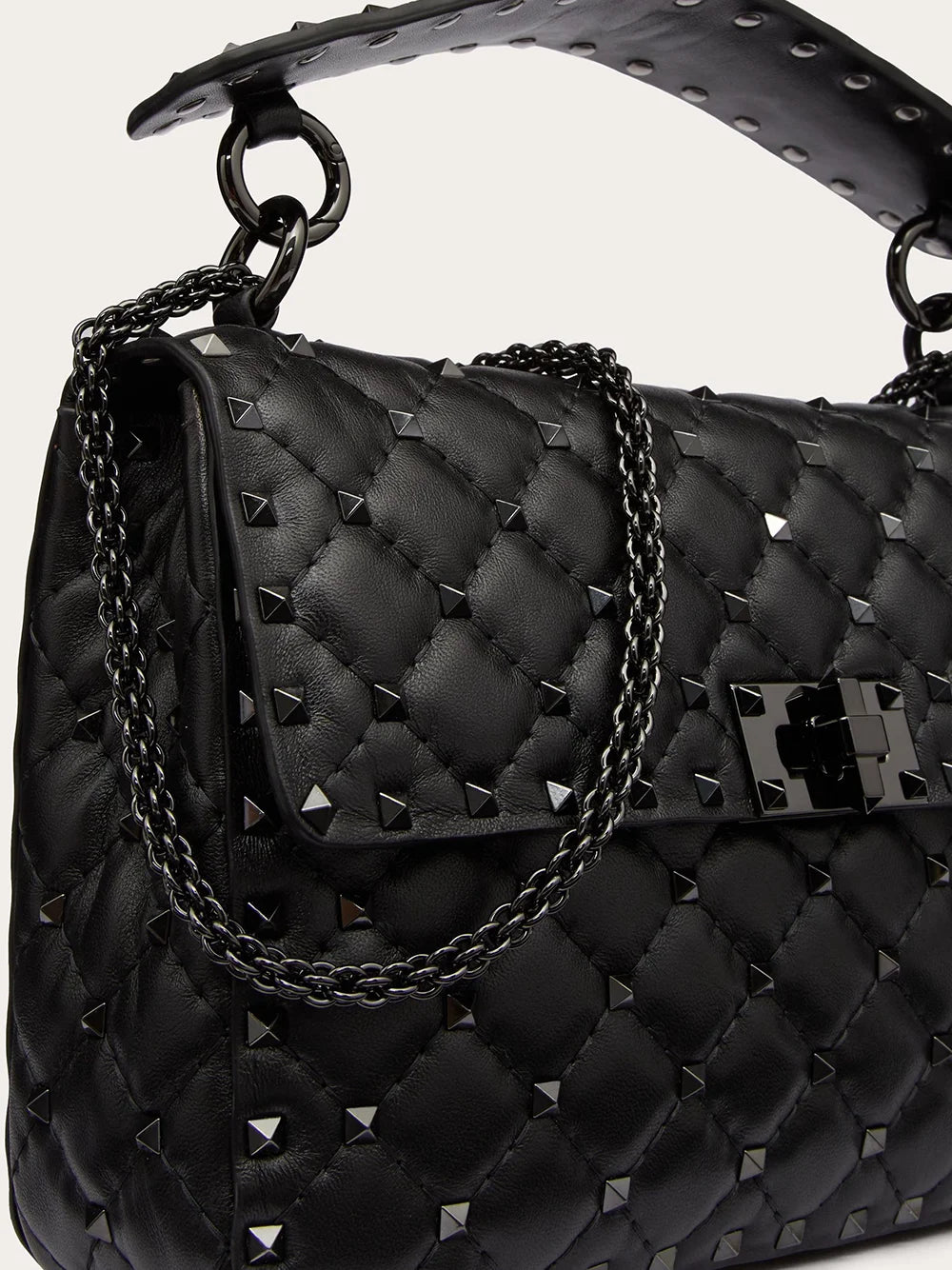 Valentino Garavani Black Nappa Leather Medium Rockstudt Spike Bag - Shoulder Bags