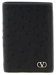 Valentino Garavani Black Ostrich Skin Cardholder