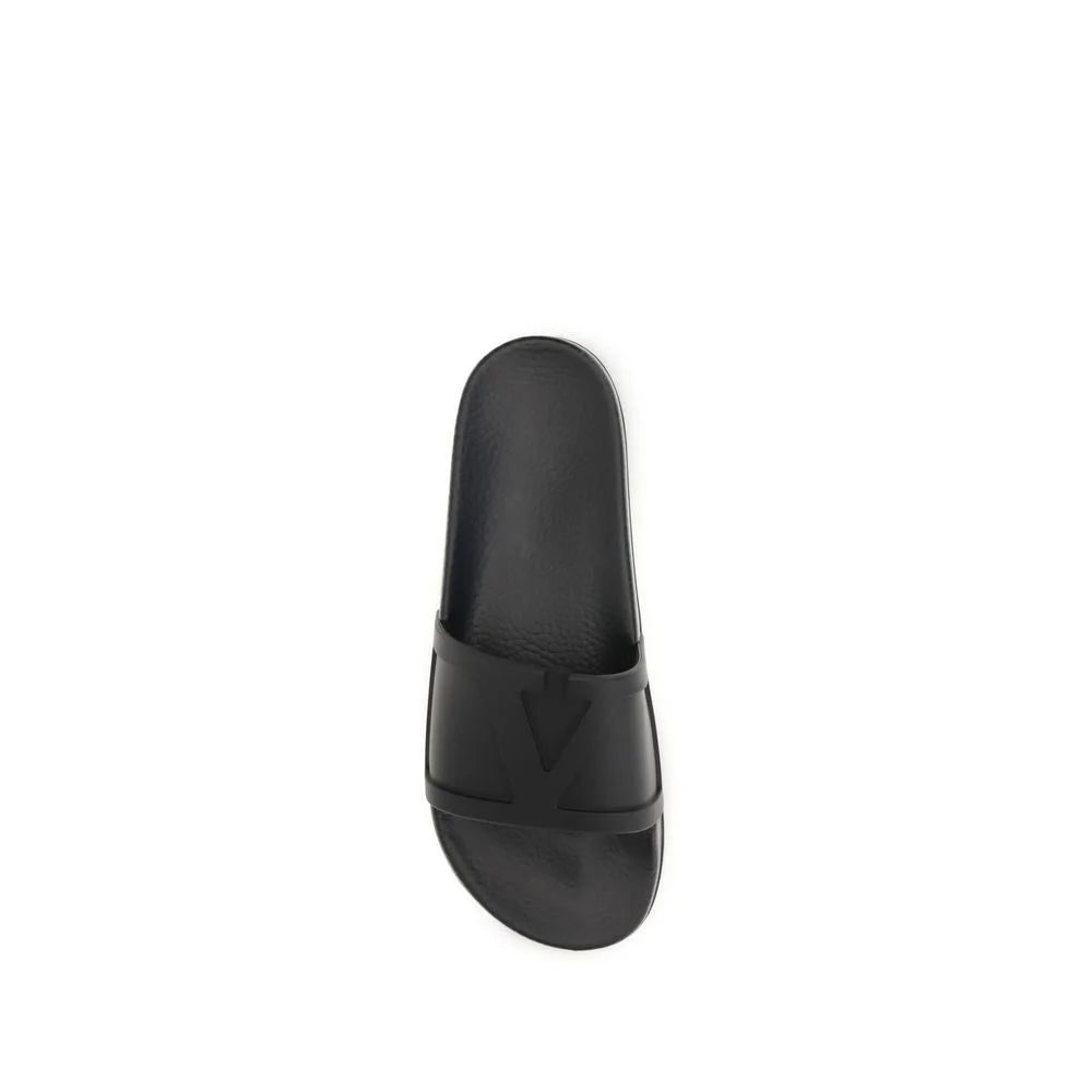 Valentino Garavani Black Rubber Flat Sandals