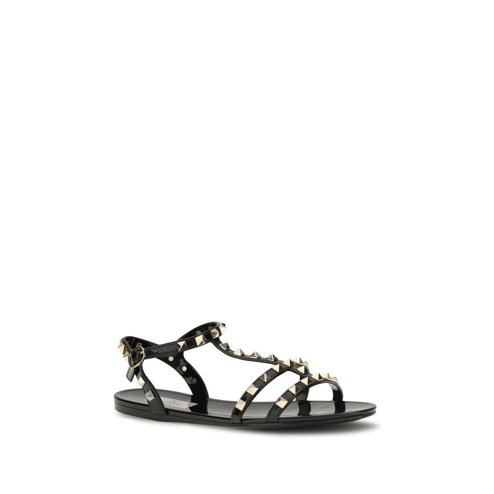Valentino Garavani Black Rubber Flat Sandals - EU37/US7
