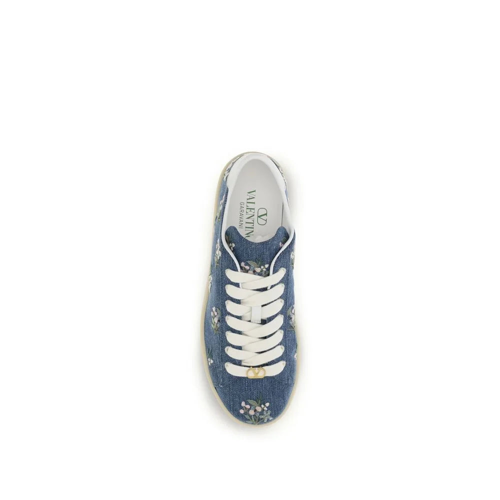 Valentino Garavani Blue Calf Leather Bos Taurus Low Top Sneakers
