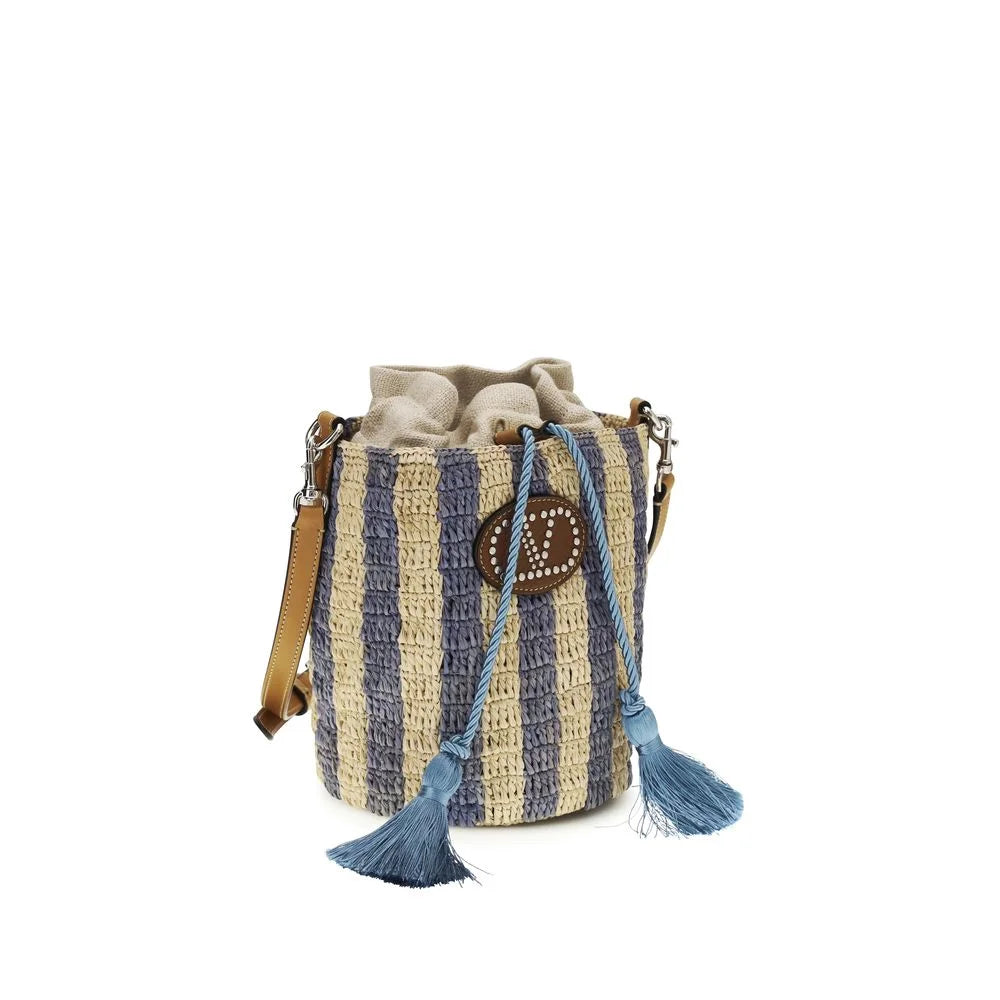 Valentino Garavani Blå Raffia Kurvveske