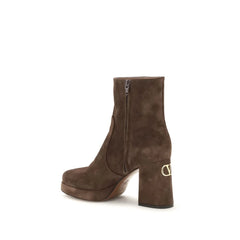 Valentino Garavani Brown Calf Leather Bos Taurus Ankle Boots