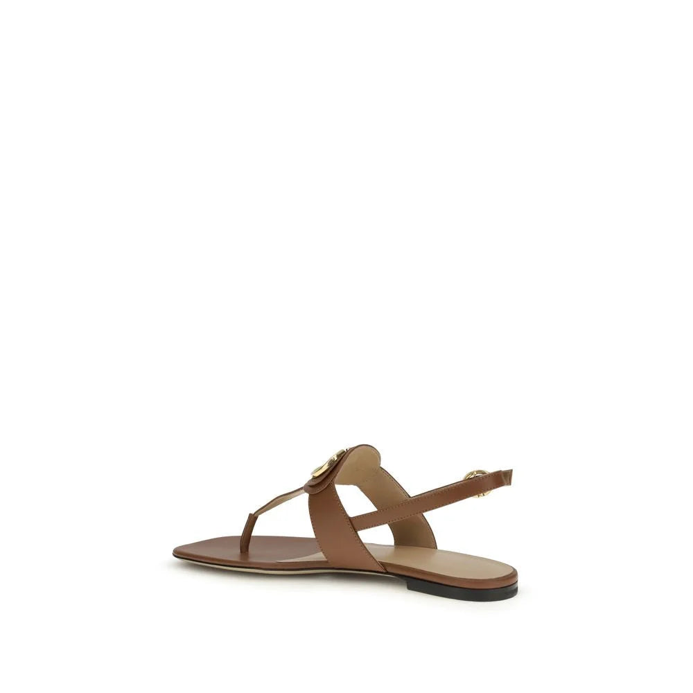 Valentino Garavani Brown Calf Leather Bos Taurus Flat Sandals - EU38/US8