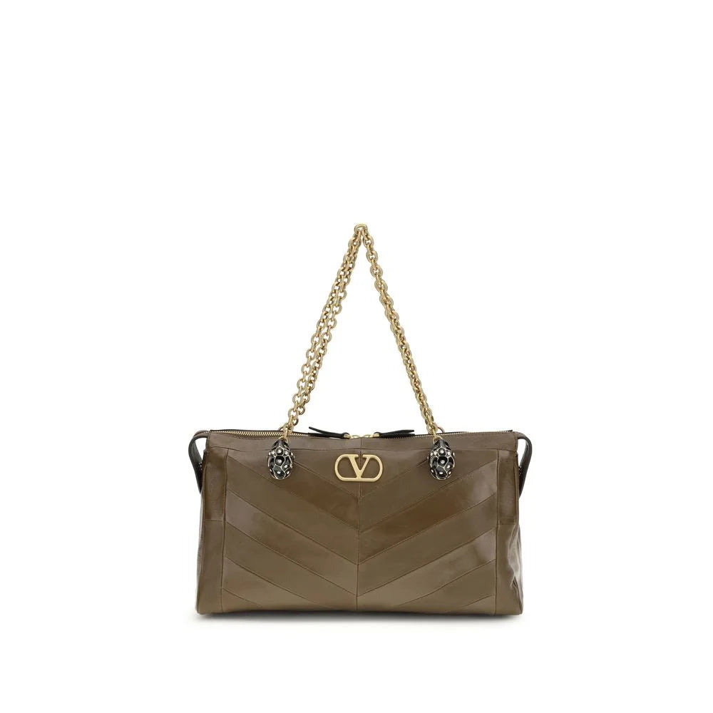 Valentino Garavani Brown Calf Leather Bos Taurus Shoulder Bag - Shoulder Bags