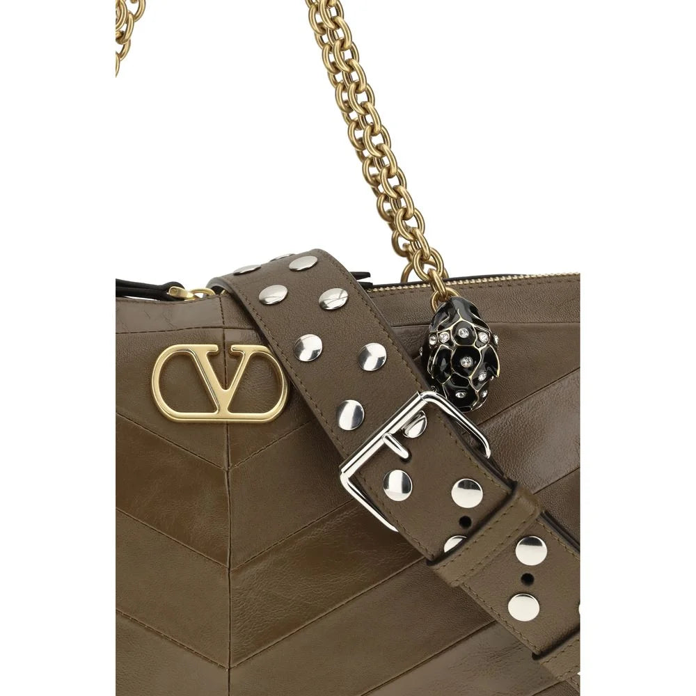 Valentino Garavani Brown Calf Leather Bos Taurus Shoulder Bag - Shoulder Bags