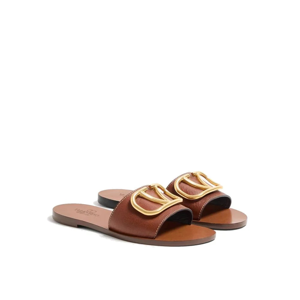 Valentino Garavani Brown Calfskin Flat Sandals - EU35/US5