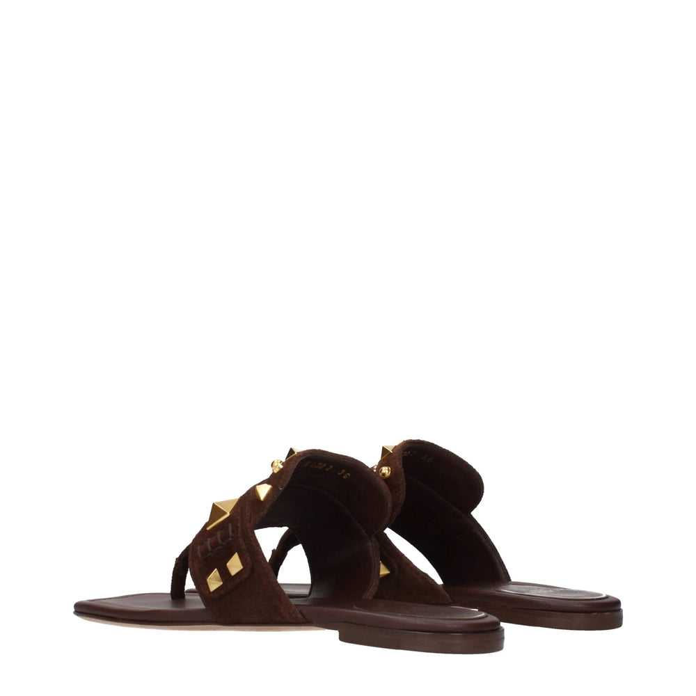 Valentino Garavani Brown Leather Flip-Flop Sandals - EU36/US6