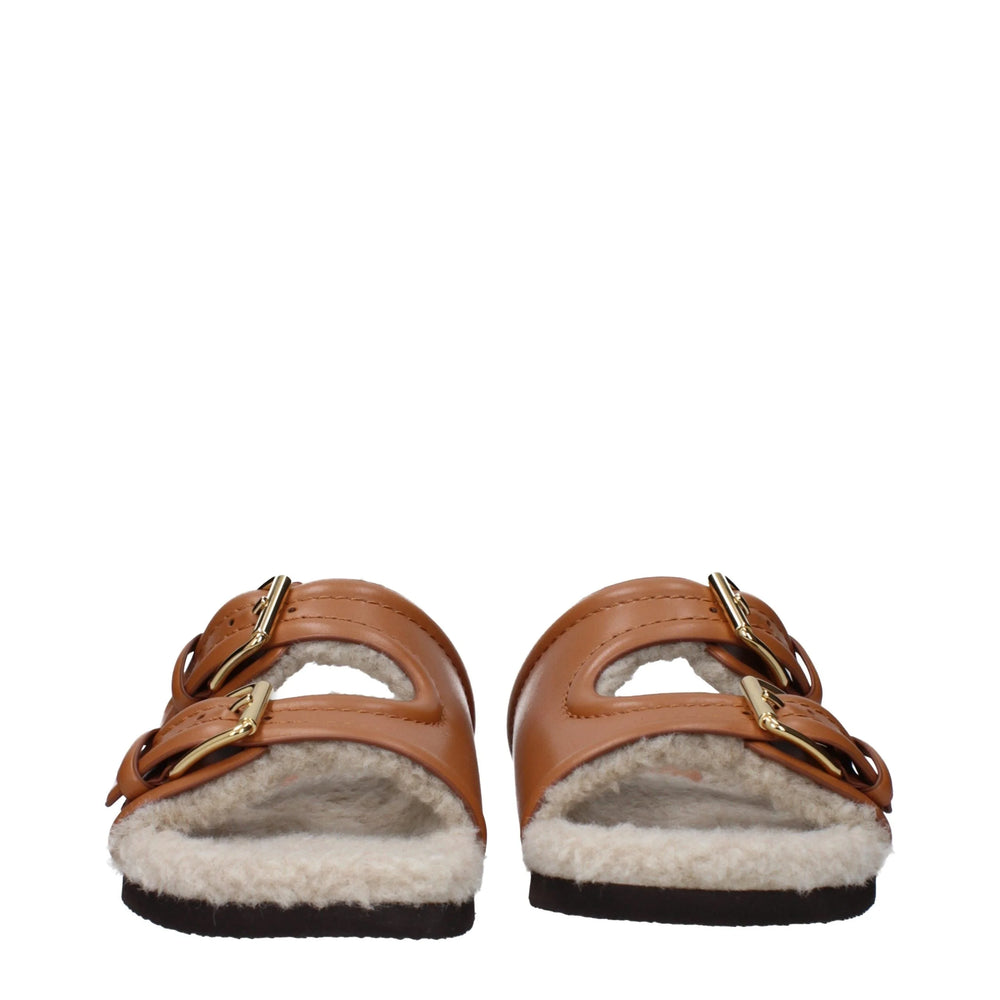 Valentino Garavani Brown Leather Slippers Sandals