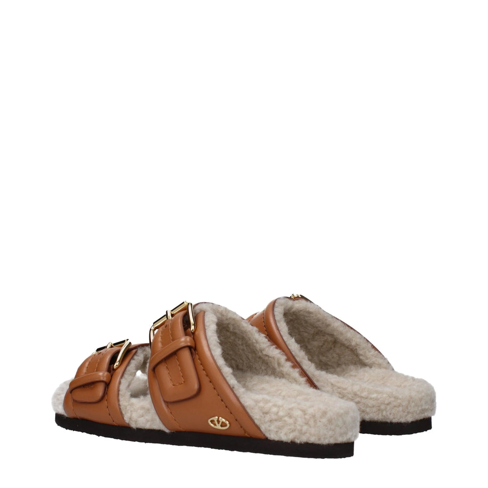 Valentino Garavani Brown Leather Slippers Sandals