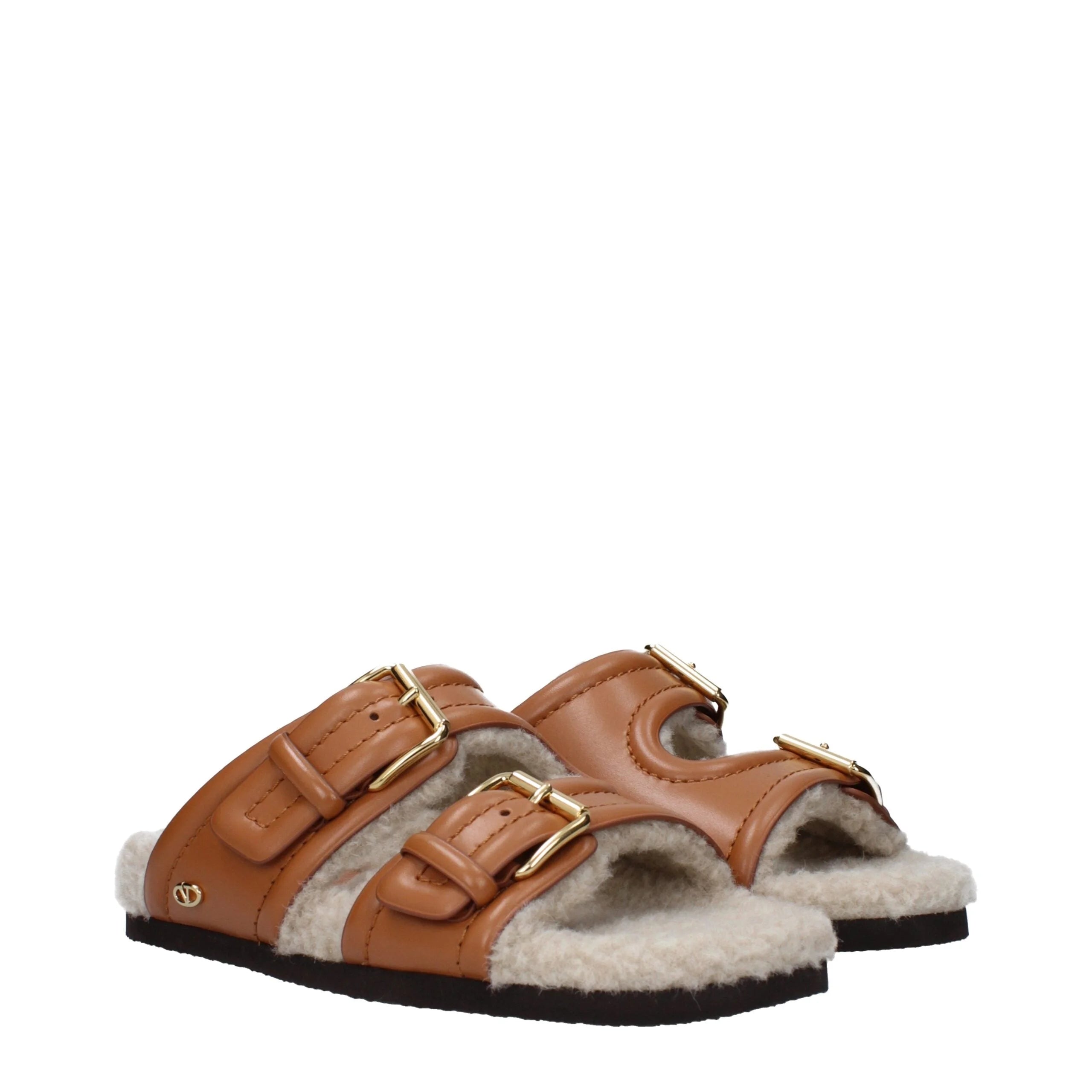 Valentino Garavani Brown Leather Slippers Sandals