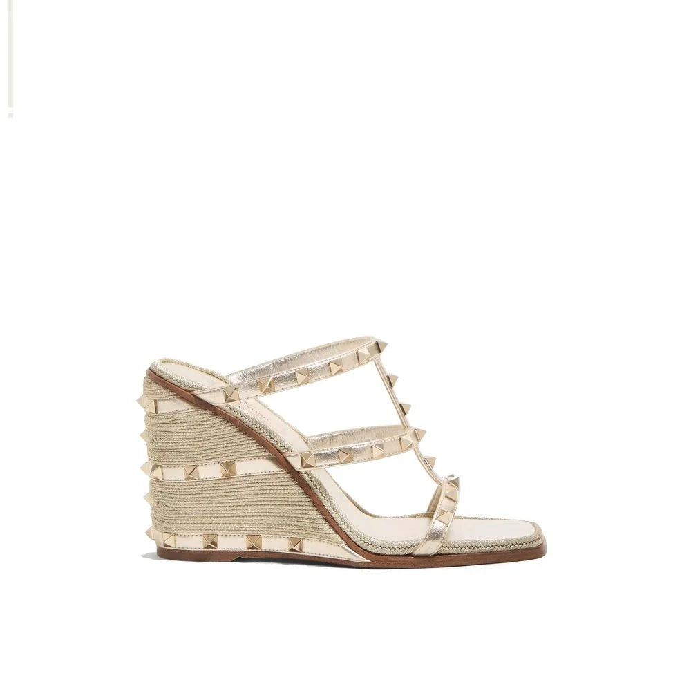Valentino Garavani Gold Calfskin Mules - EU35/US5