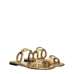 Valentino Garavani Gold Leather Slippers Sandals - EU37/US7