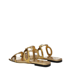 Valentino Garavani Gold Leather Slippers Sandals - EU37/US7