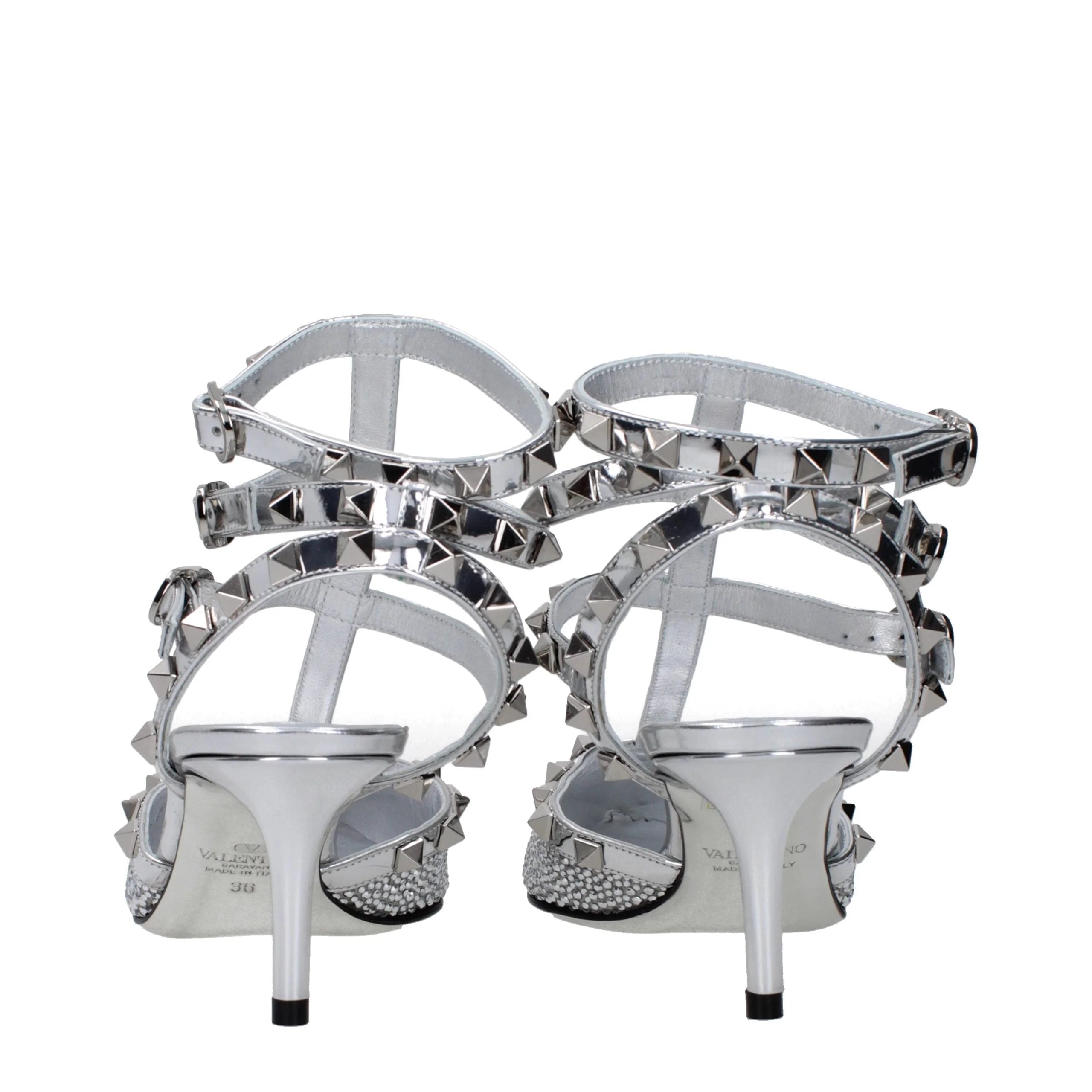 Sandale cu toc stiletto din piele gri Valentino Garavani - EU36/US6