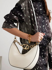 Valentino Garavani Ivory Leather Small Hobo Vlogo Shoulder Bag - Hobo Bags