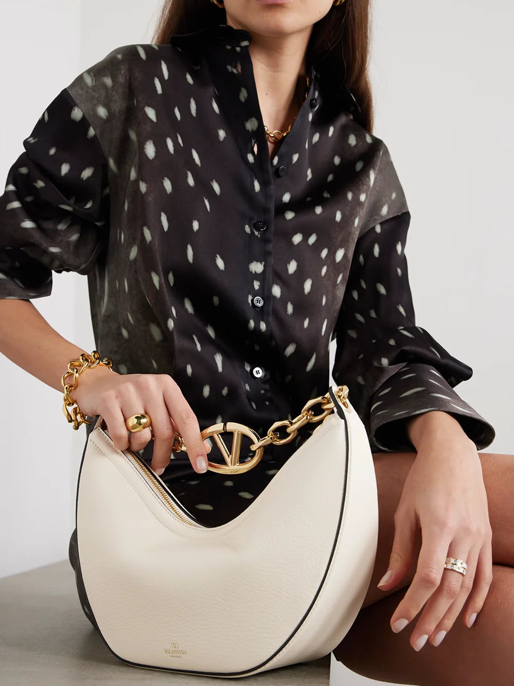 Valentino Garavani Ivory Leather Small Hobo Vlogo Shoulder Bag - Hobo Bags