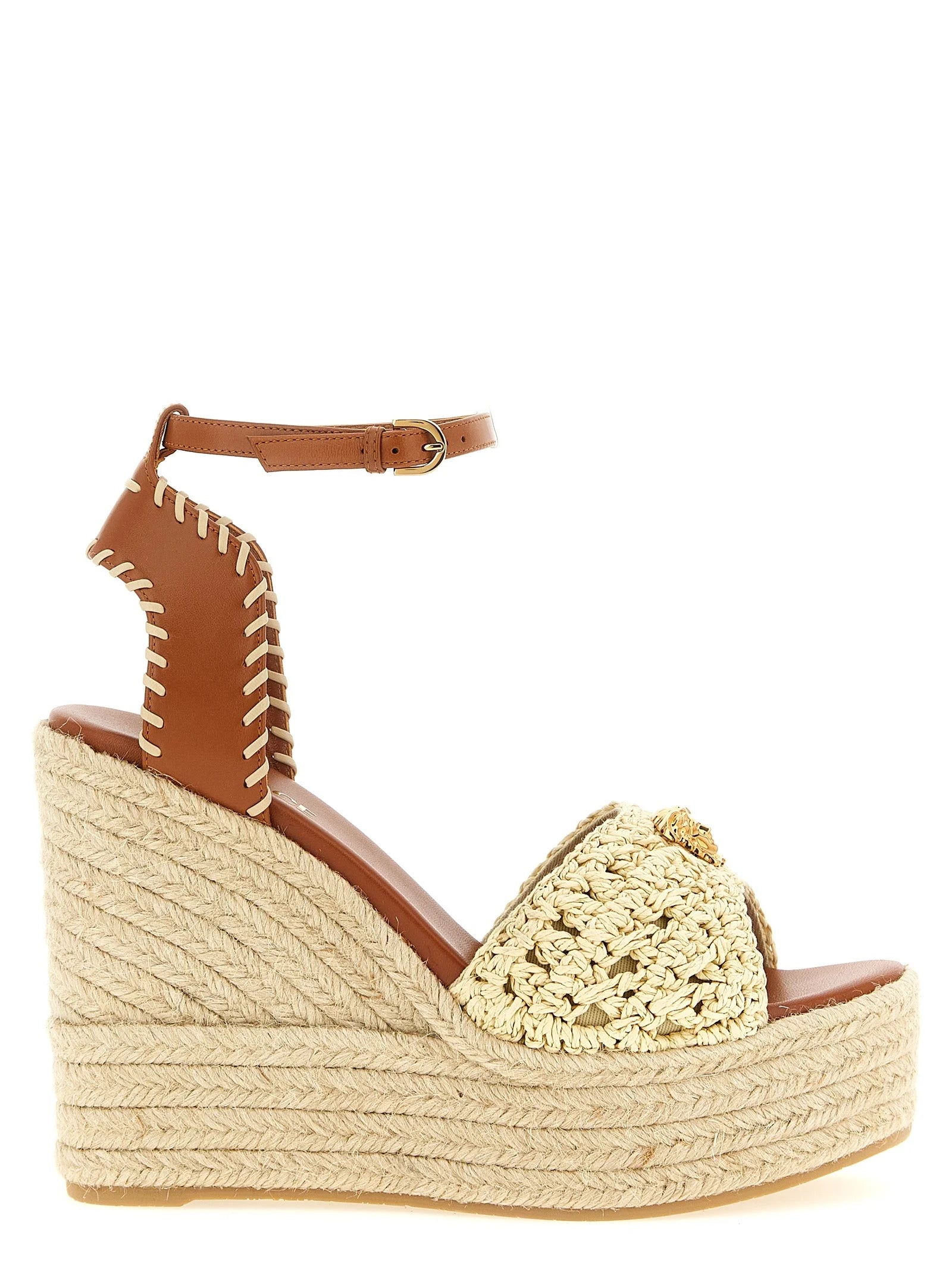 Versace Beige Lamb Leather Wedge Sandals