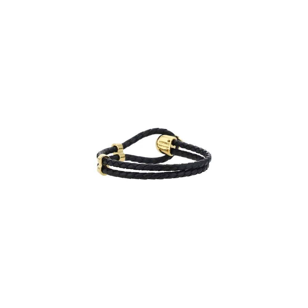 Versace Black Calf Leather Bos Taurus Bracelet - One Size