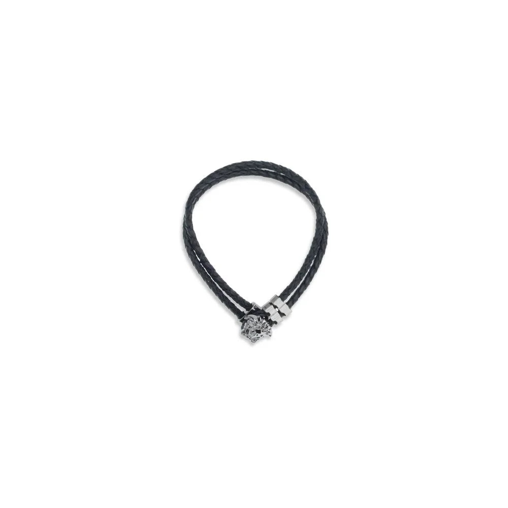 Versace Black Calf Leather Bos Taurus Bracelet - One Size