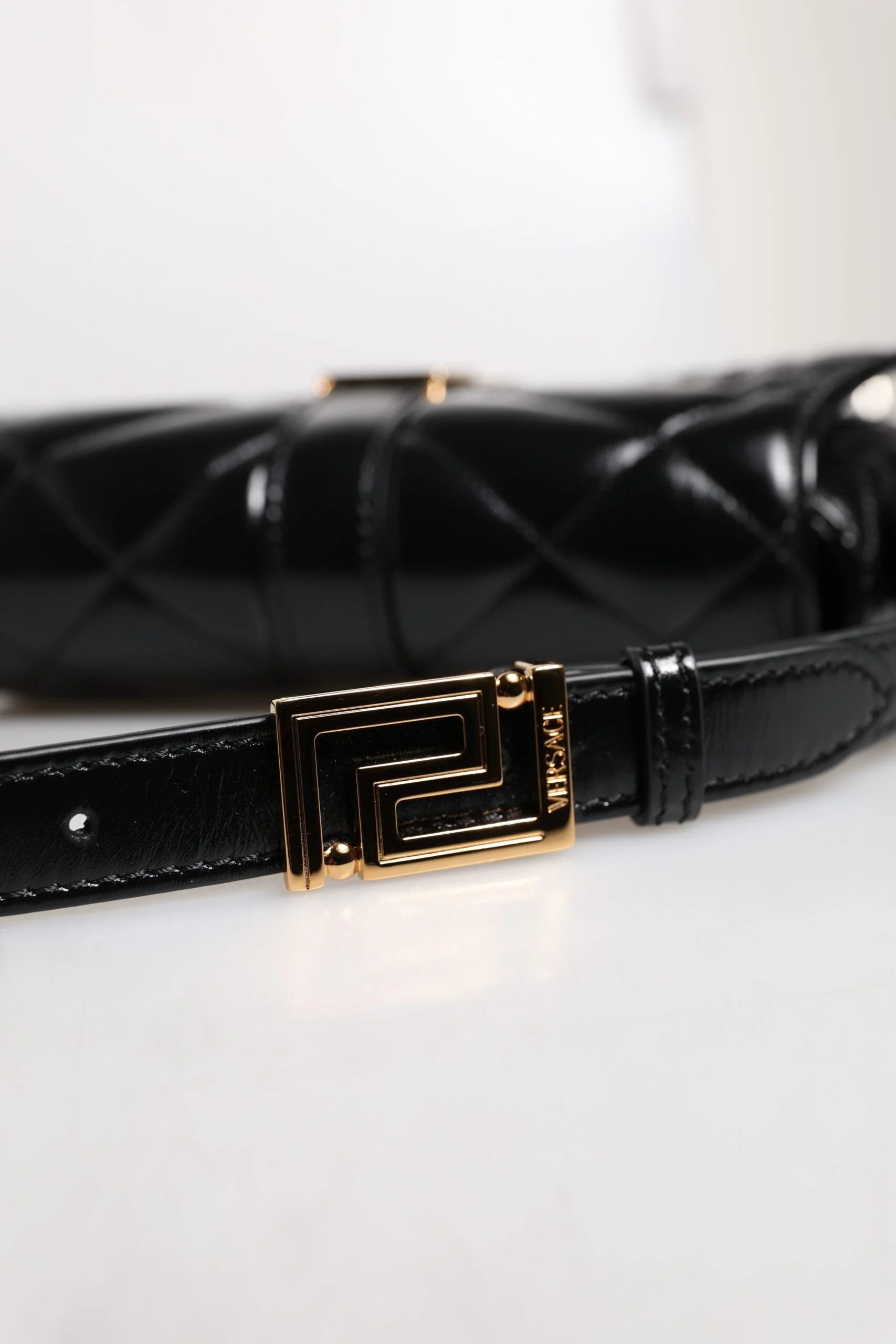 Versace Black Calf Leather Quilted Shoulder Strap Bag - Shoulder Bags