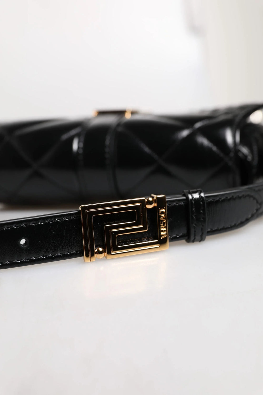 Versace Black Calf Leather Quilted Shoulder Strap Bag - Shoulder Bags