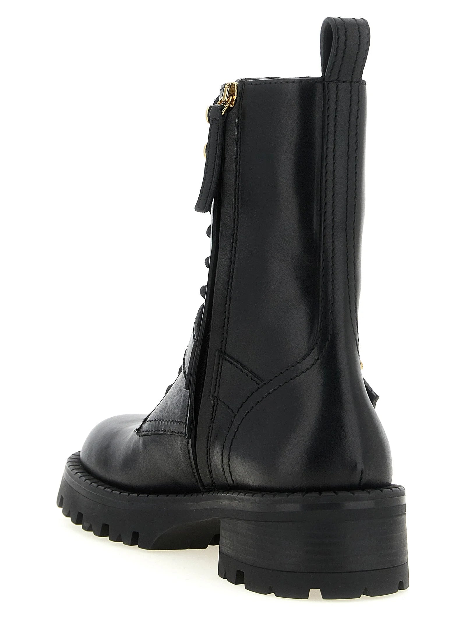 Versace Black Calfskin Lace-Up Boots - EU37/US7