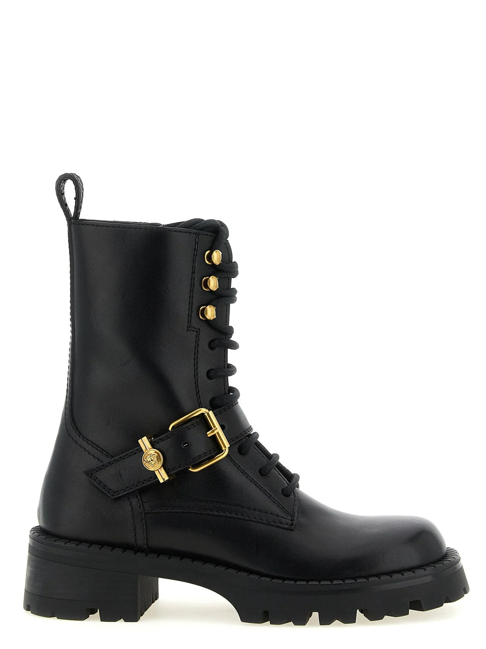 Versace Black Calfskin Lace-Up Boots - EU37/US7