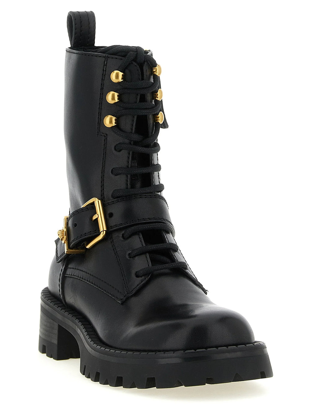 Versace Black Calfskin Lace-Up Boots - EU37/US7