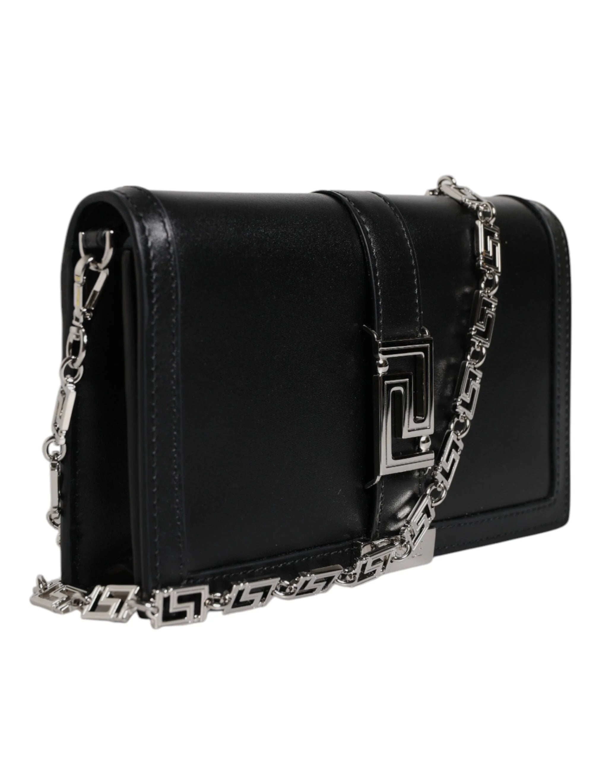 Versace Black Calfskin Leather Chain Strap Shoulder Crossbody Bag - Cross Body Bags