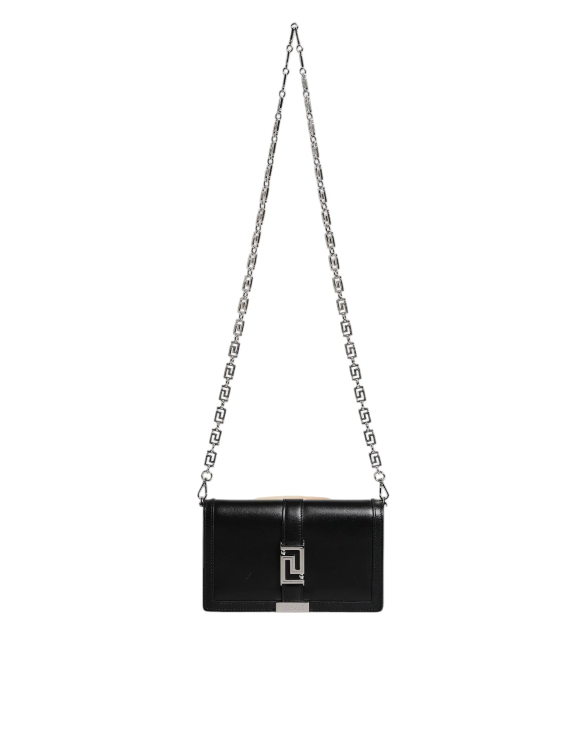 Versace Black Calfskin Leather Chain Strap Shoulder Crossbody Bag - Cross Body Bags