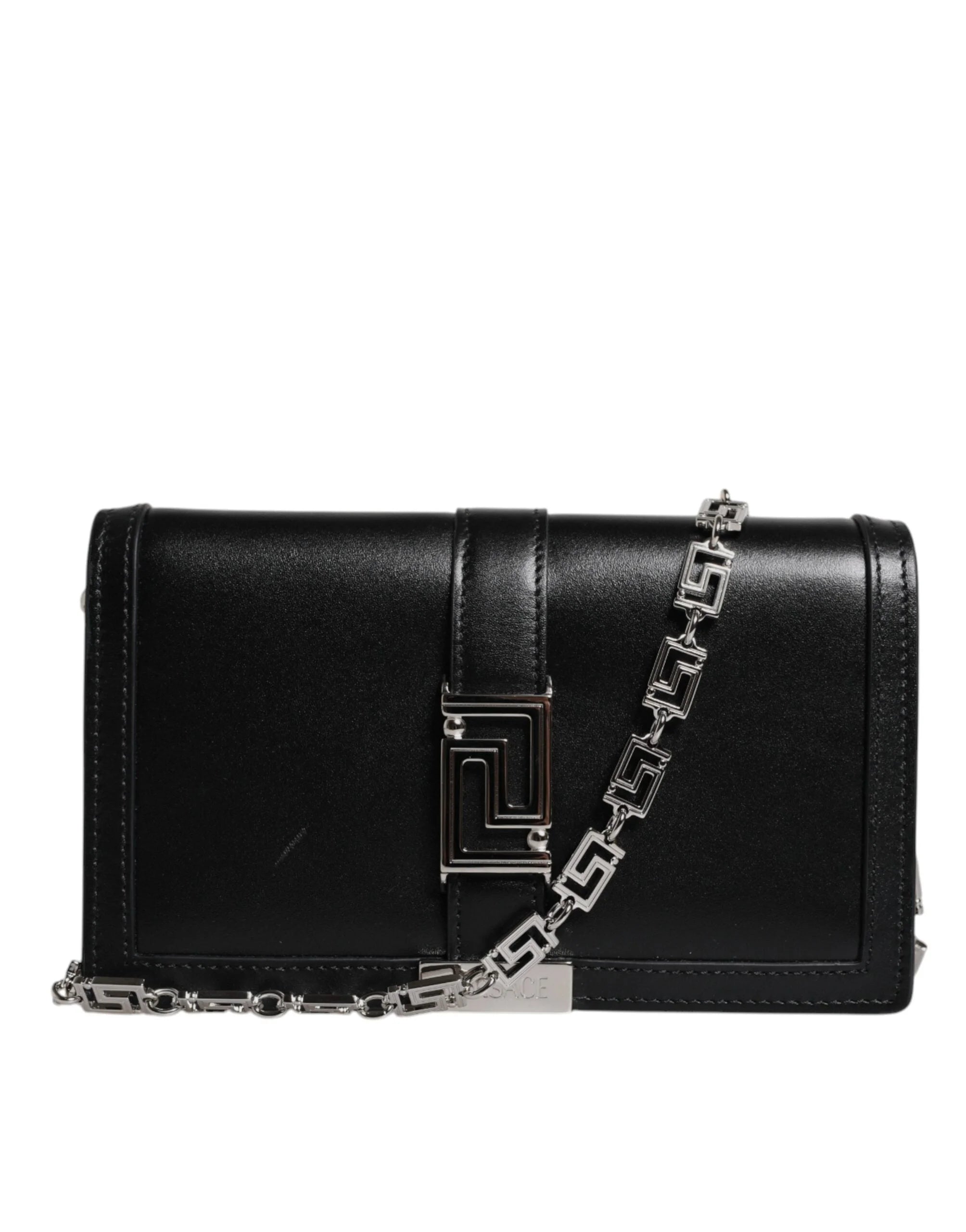 Versace Black Calfskin Leather Chain Strap Shoulder Crossbody Bag - Cross Body Bags