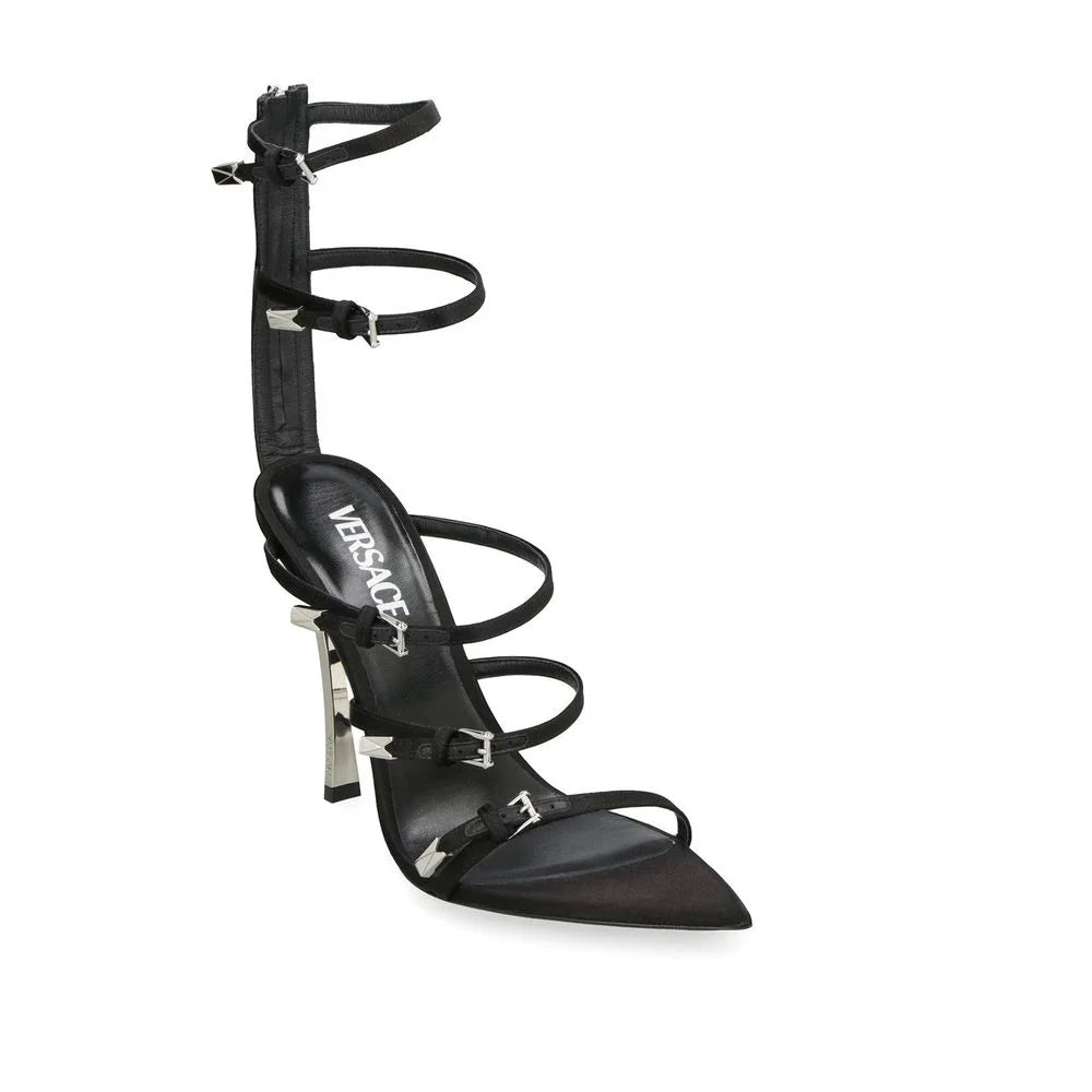 Versace Black Calfskin Stiletto Heel Sandals - EU40/US10