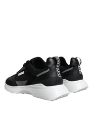 Versace Black Canvas Quad Fabric Medusa Low Top Sneaker Shoes - Sneakers