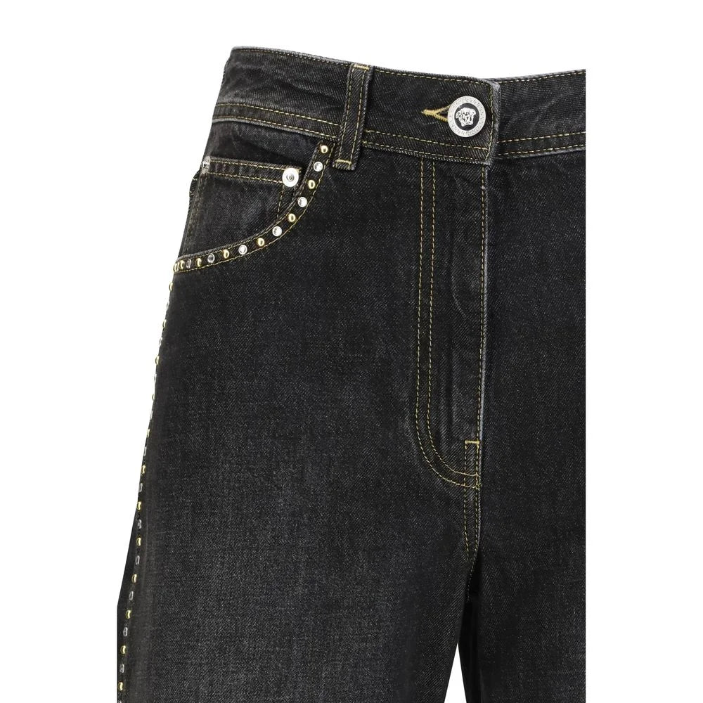 Versace Black Cotton Straight-Leg Jeans - 26