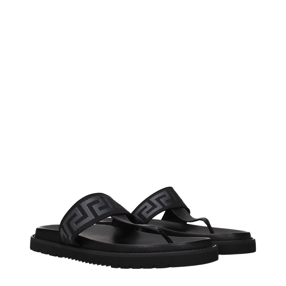 Versace Black Fabric Flip-Flop Sandals - EU43/US10