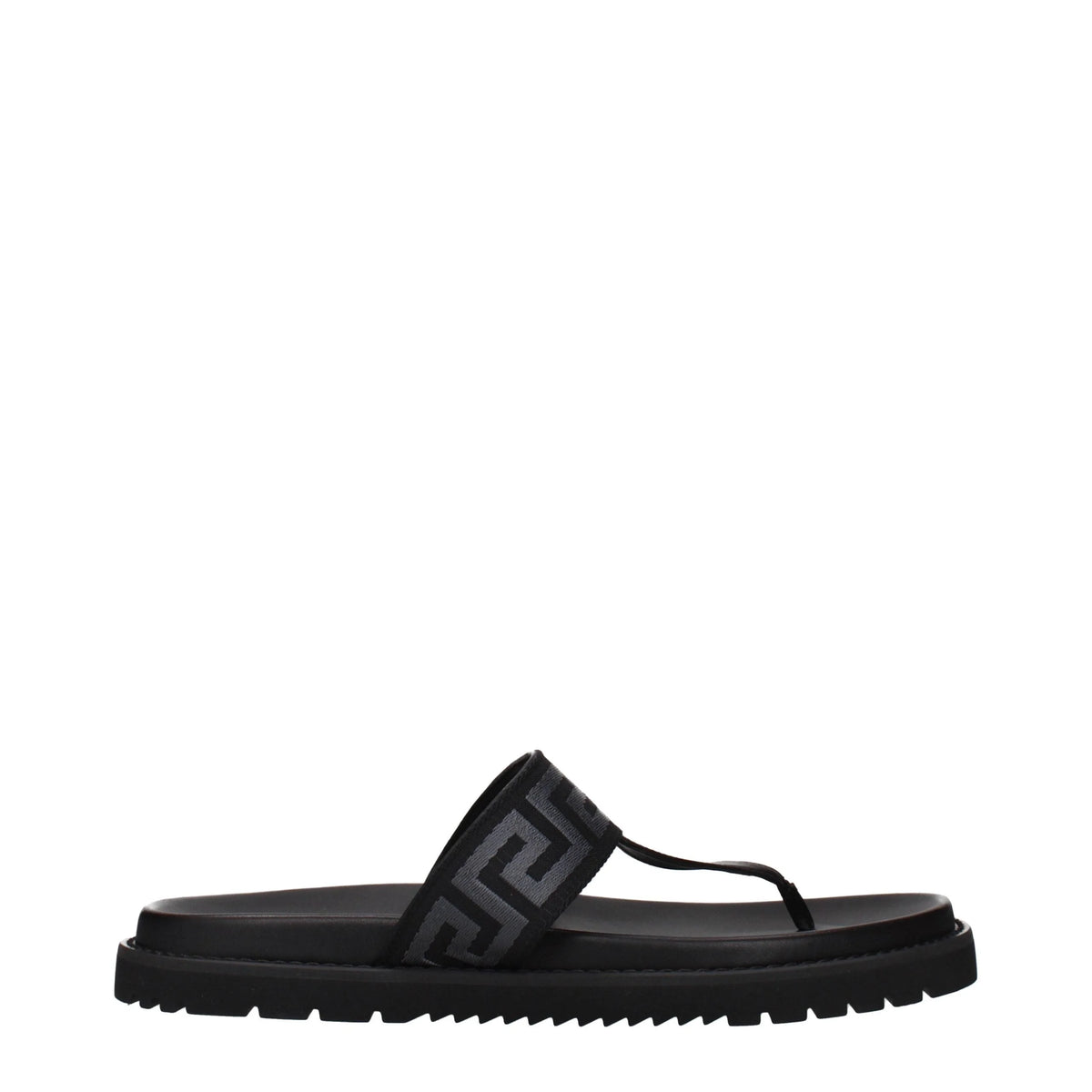 Versace Black Fabric Flip-Flop Sandals - EU43/US10