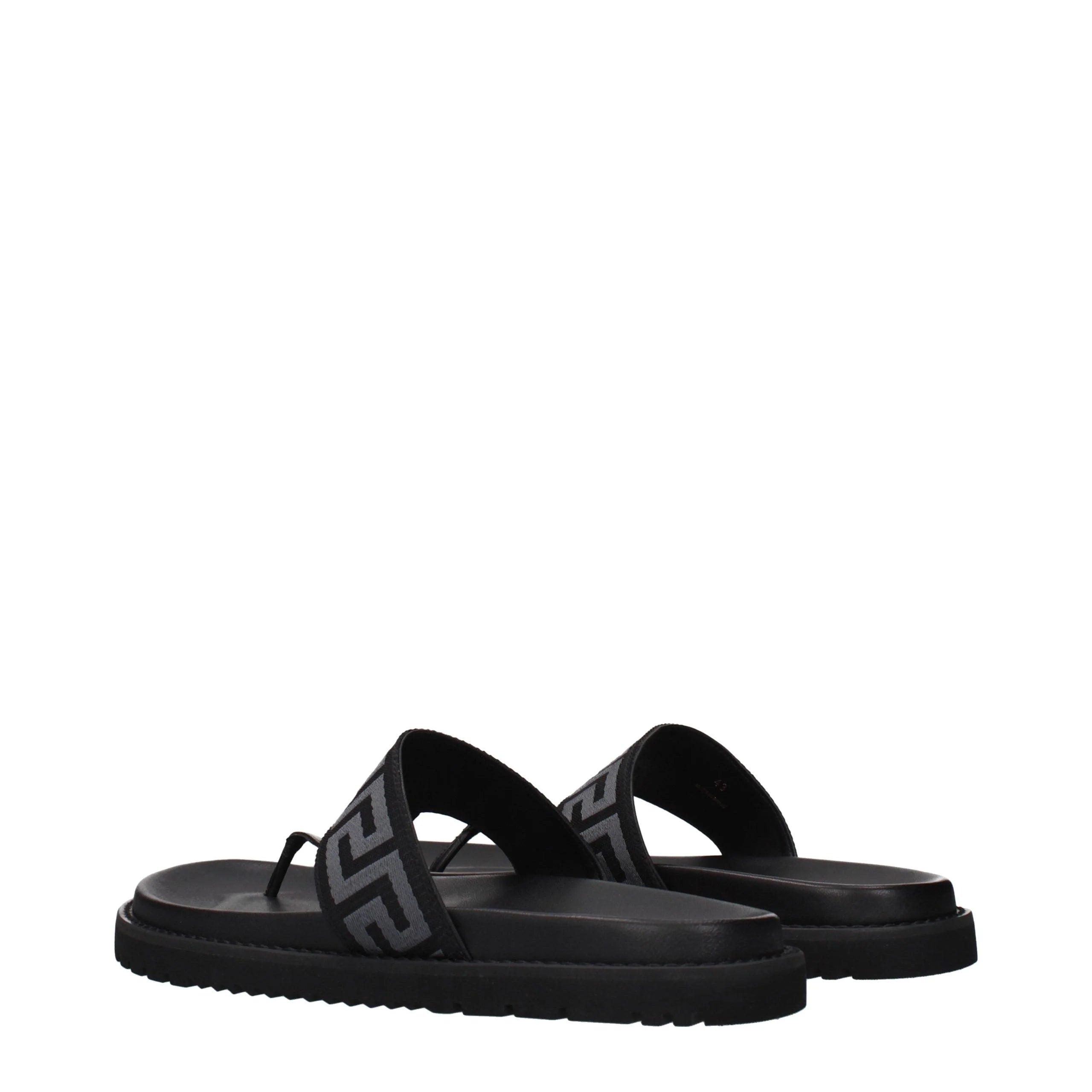 Versace Black Fabric Flip-Flop Sandals - EU43/US10