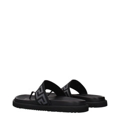 Versace Black Fabric Flip-Flop Sandals - EU43/US10