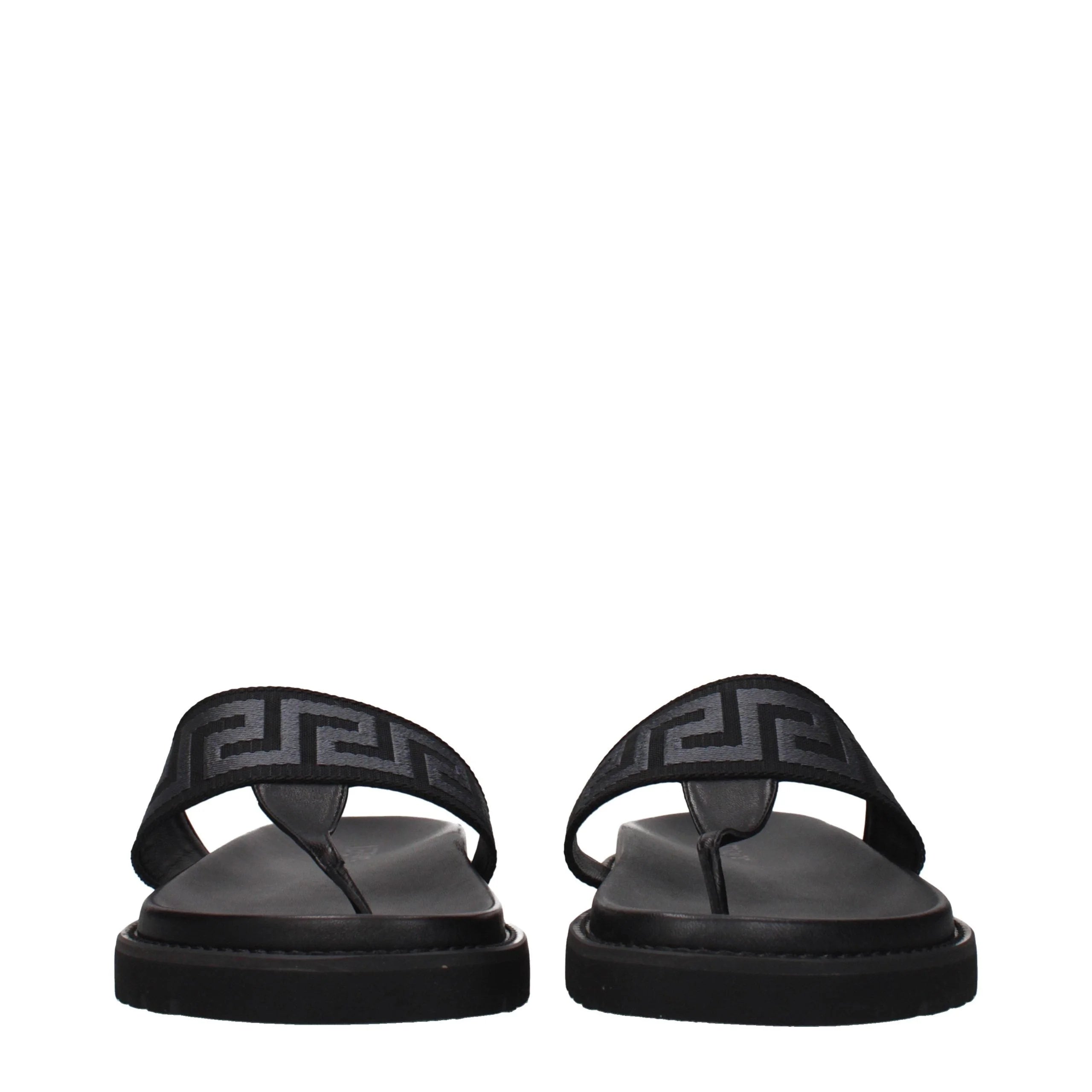 Versace Black Fabric Flip-Flop Sandals - EU43/US10