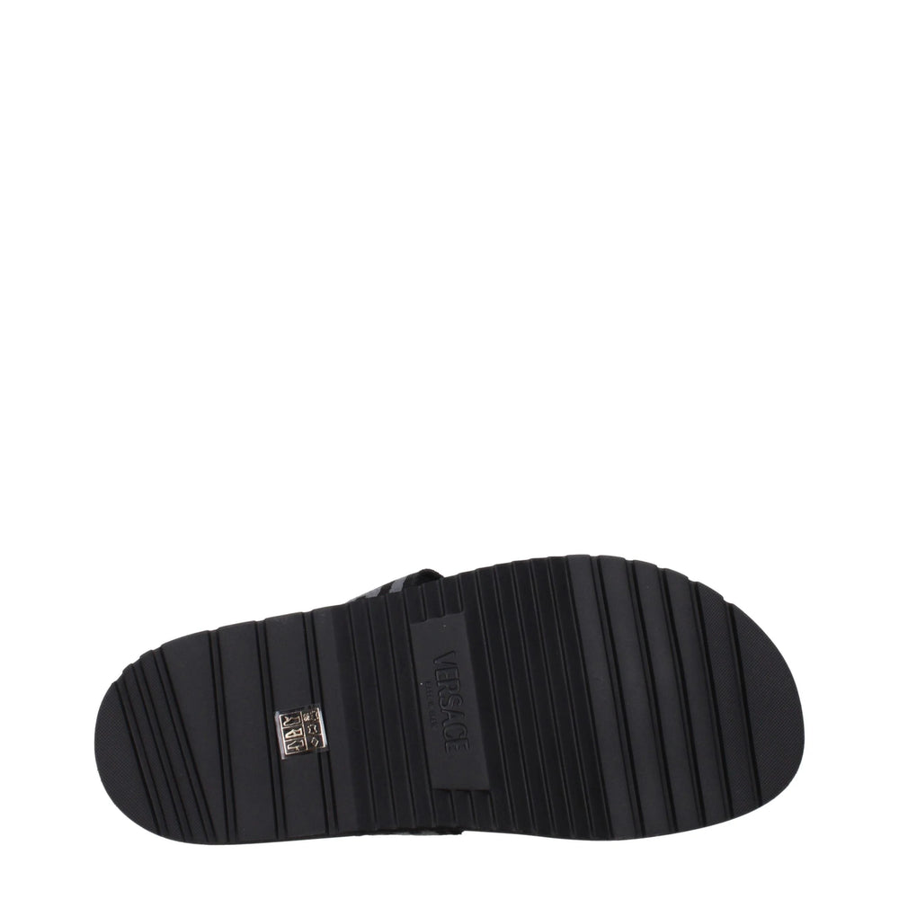 Versace Black Fabric Flip-Flop Sandals - EU43/US10