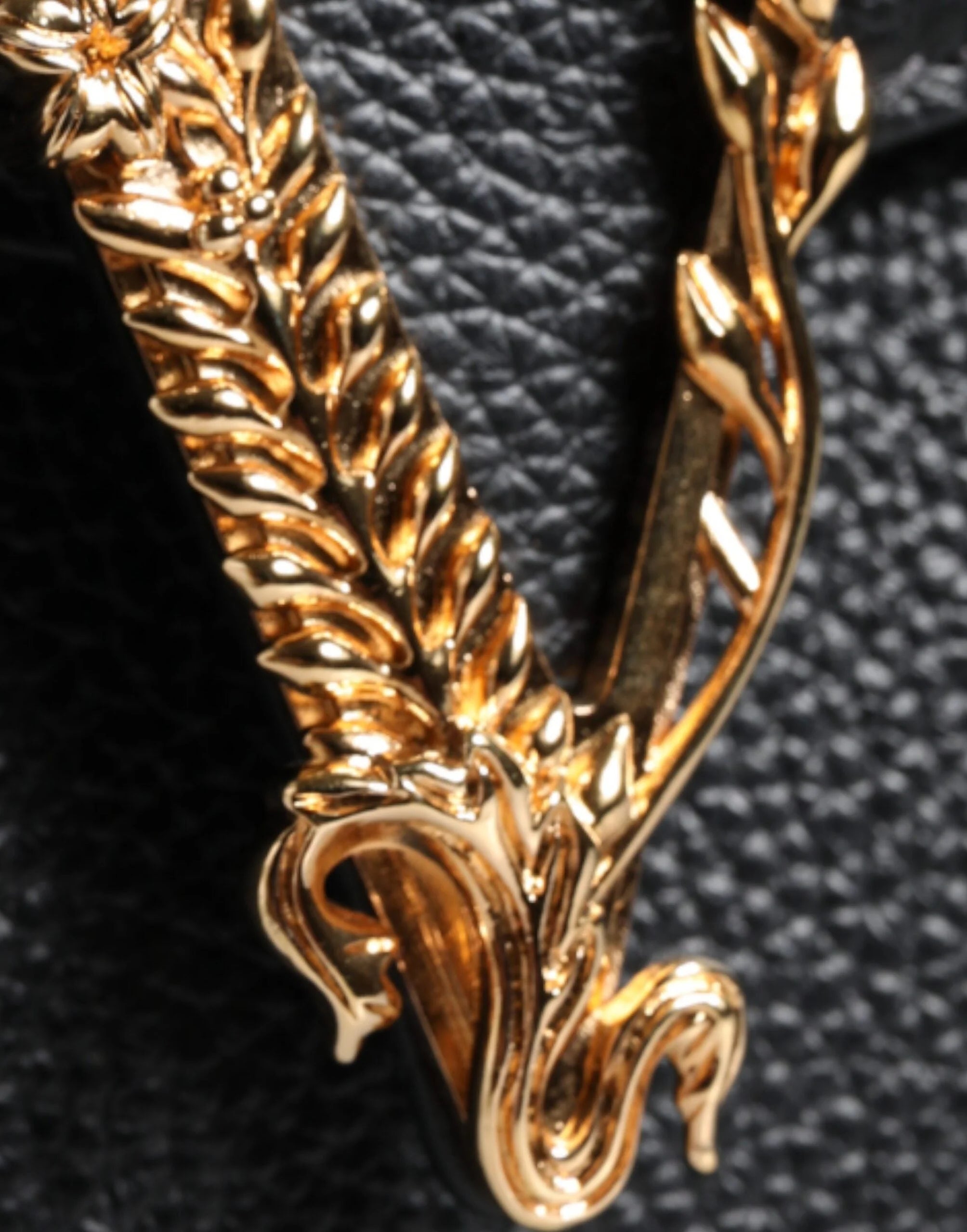 Versace Black Grainy Calf Leather Logo Crossbody Shoulder Bag - Cross Body Bags