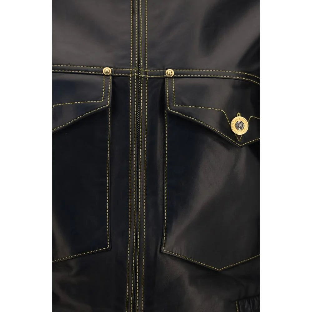 Versace Black Lamb Ovis Aries Aries Leather Jacket - IT42 | L