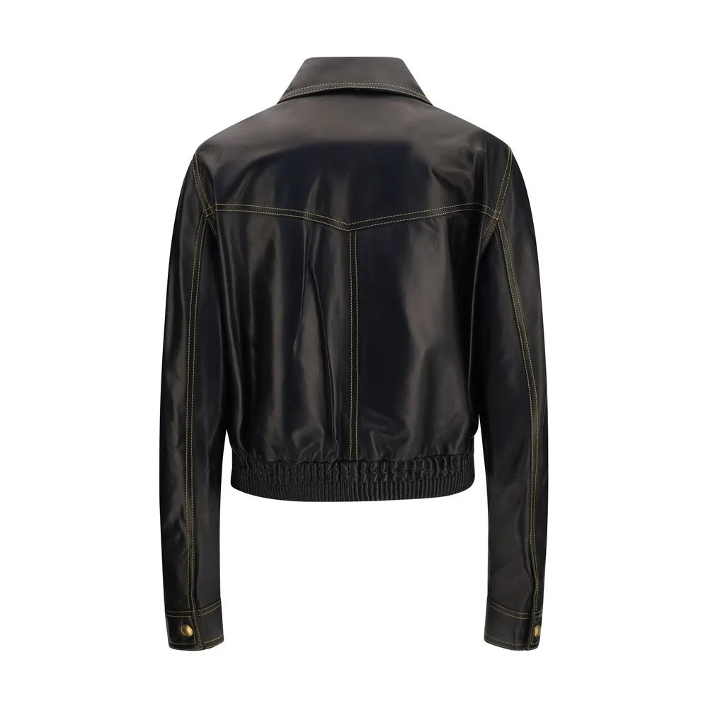 Versace Black Lamb Ovis Aries Aries Leather Jacket - IT42 | L