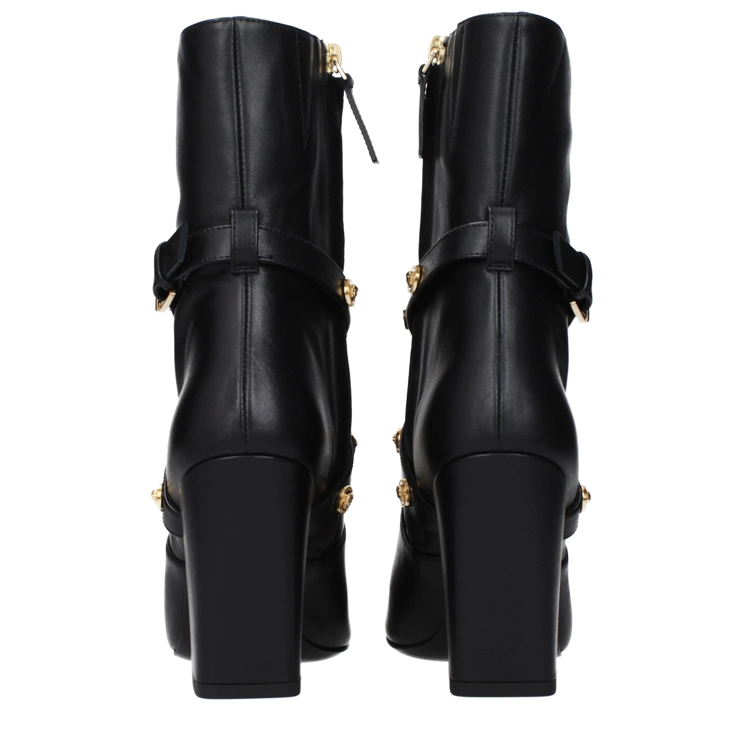 Stivaletti alla caviglia in pelle nera Versace