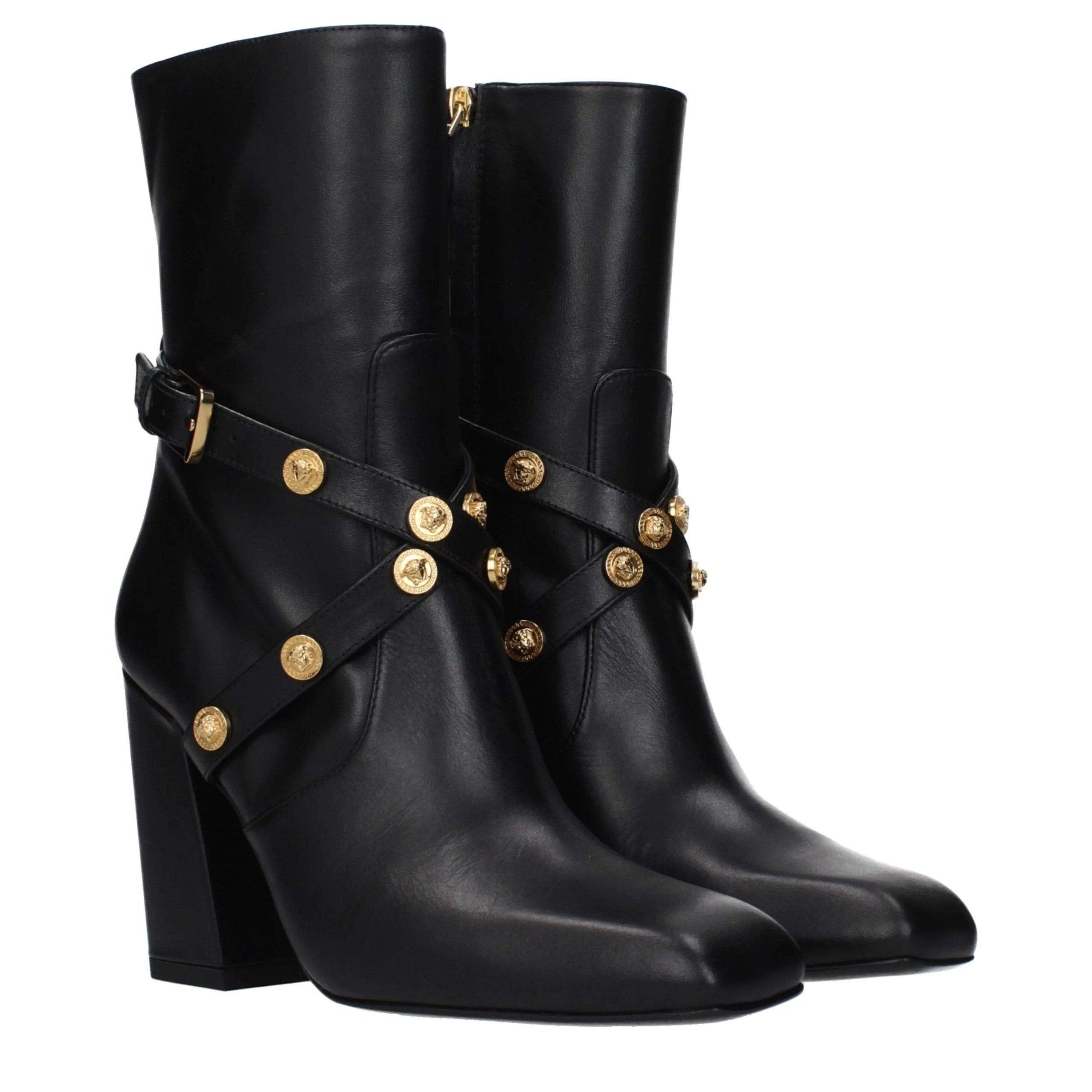 Stivali alla caviglia in pelle nera Versace