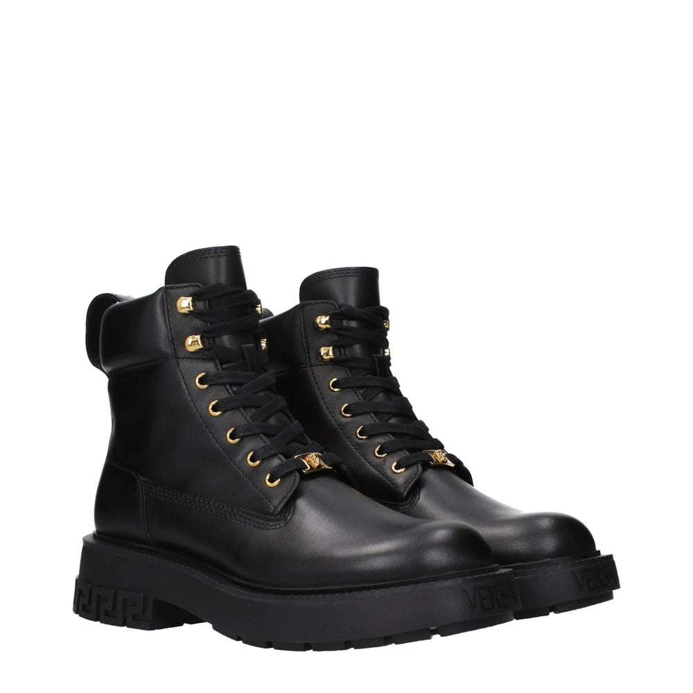 Versace Black Leather Ankle Boots