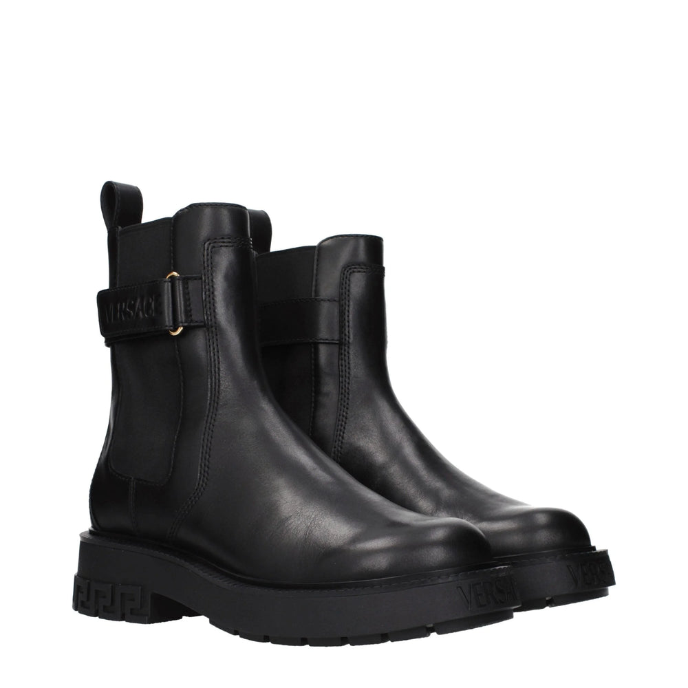 Versace Black Leather Ankle Boots